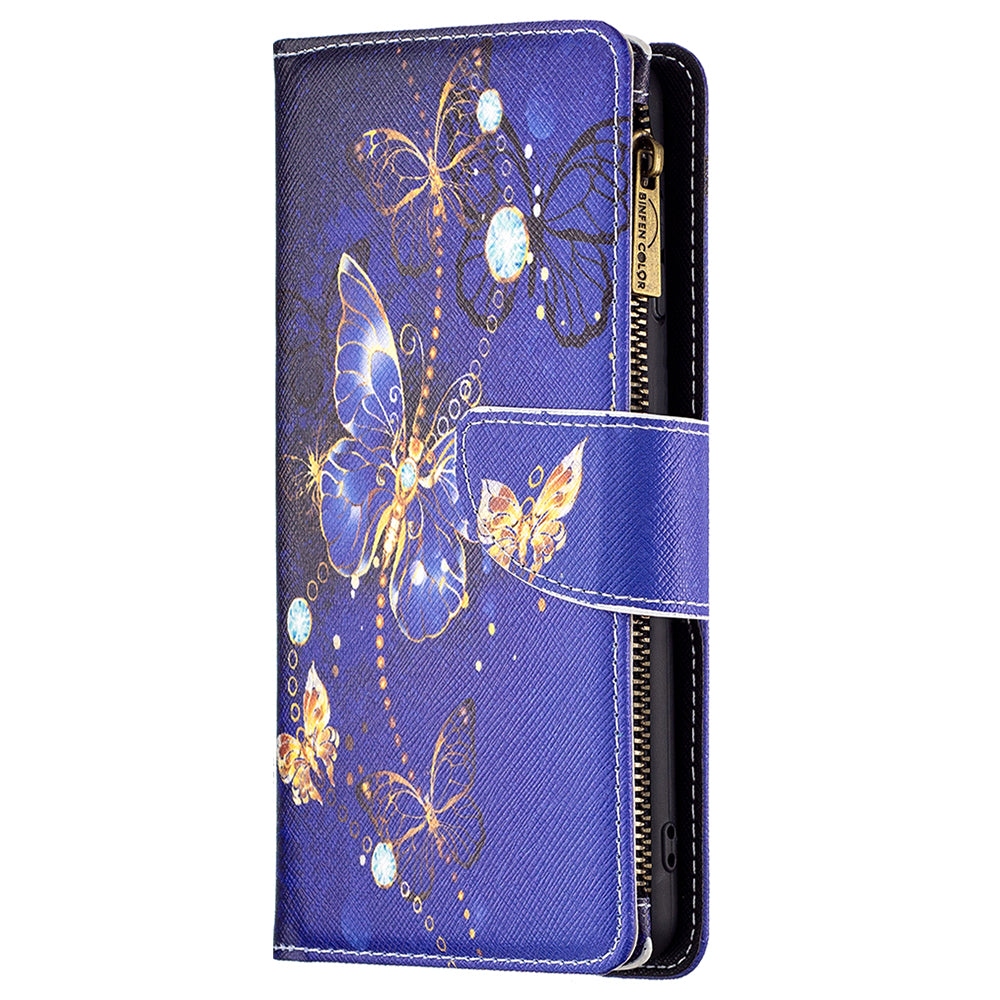 BF03 For Xiaomi Redmi Note 13 Pro 4G / Poco M6 Pro 4G Pattern Case Zipper PU Leather Phone Cover - Purple Butterflies