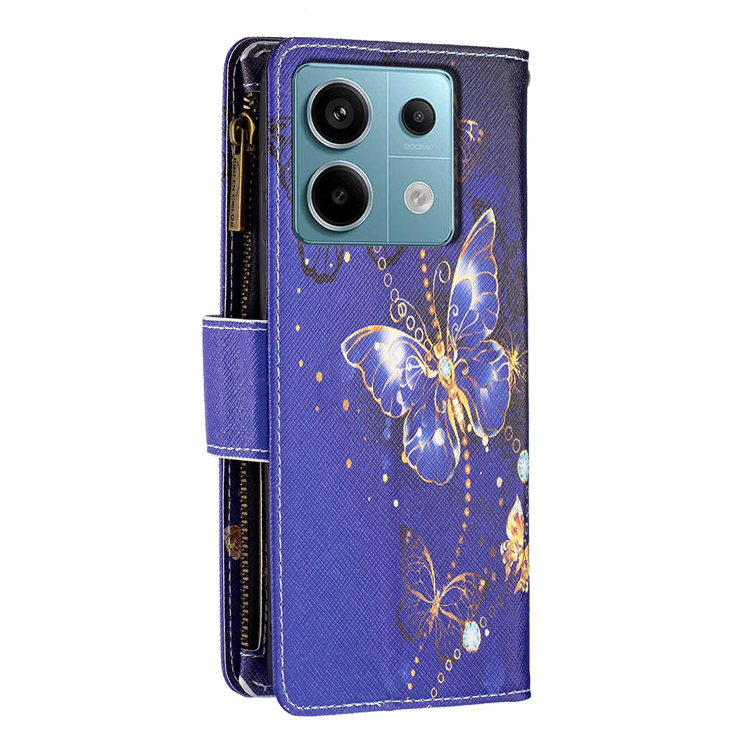 BF03 For Xiaomi Redmi Note 13 Pro 4G / Poco M6 Pro 4G Pattern Case Zipper PU Leather Phone Cover - Purple Butterflies