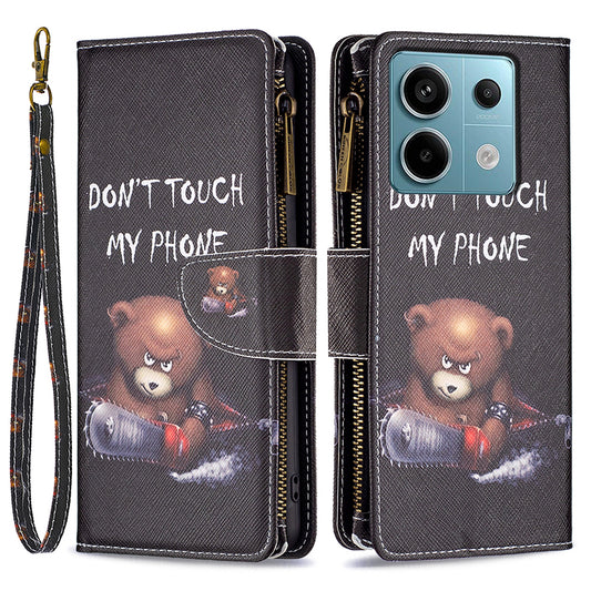 BF03 For Xiaomi Redmi Note 13 Pro 4G / Poco M6 Pro 4G Pattern Case Zipper PU Leather Phone Cover - Bear