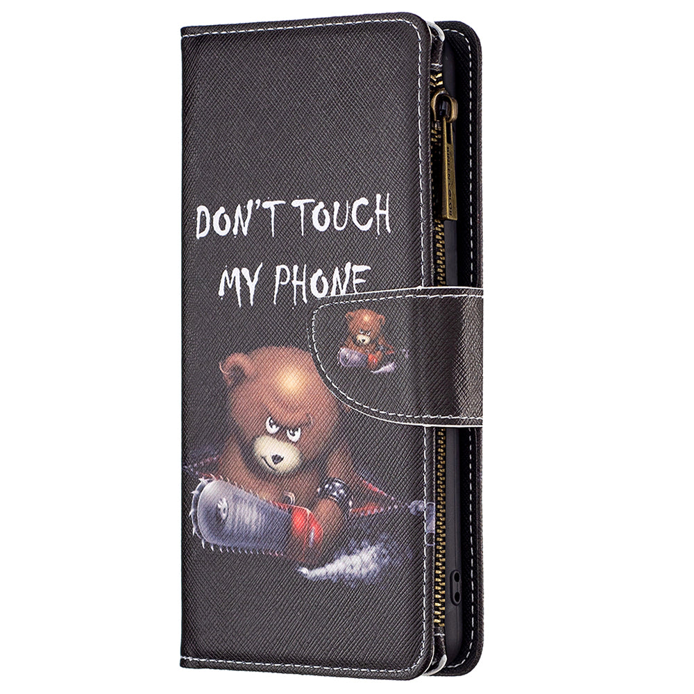 BF03 For Xiaomi Redmi Note 13 Pro 4G / Poco M6 Pro 4G Pattern Case Zipper PU Leather Phone Cover - Bear