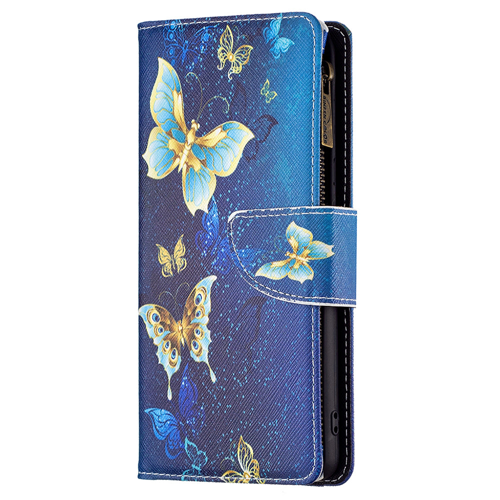 BF03 For Xiaomi Redmi Note 13 Pro 4G / Poco M6 Pro 4G Pattern Case Zipper PU Leather Phone Cover - Golden Butterflies