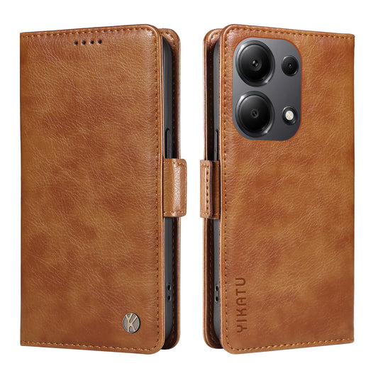 YIKATU YK-007 For Xiaomi Redmi Note 13 Pro 4G / Poco M6 Pro 4G Case Wallet Leather Phone Cover - Brown