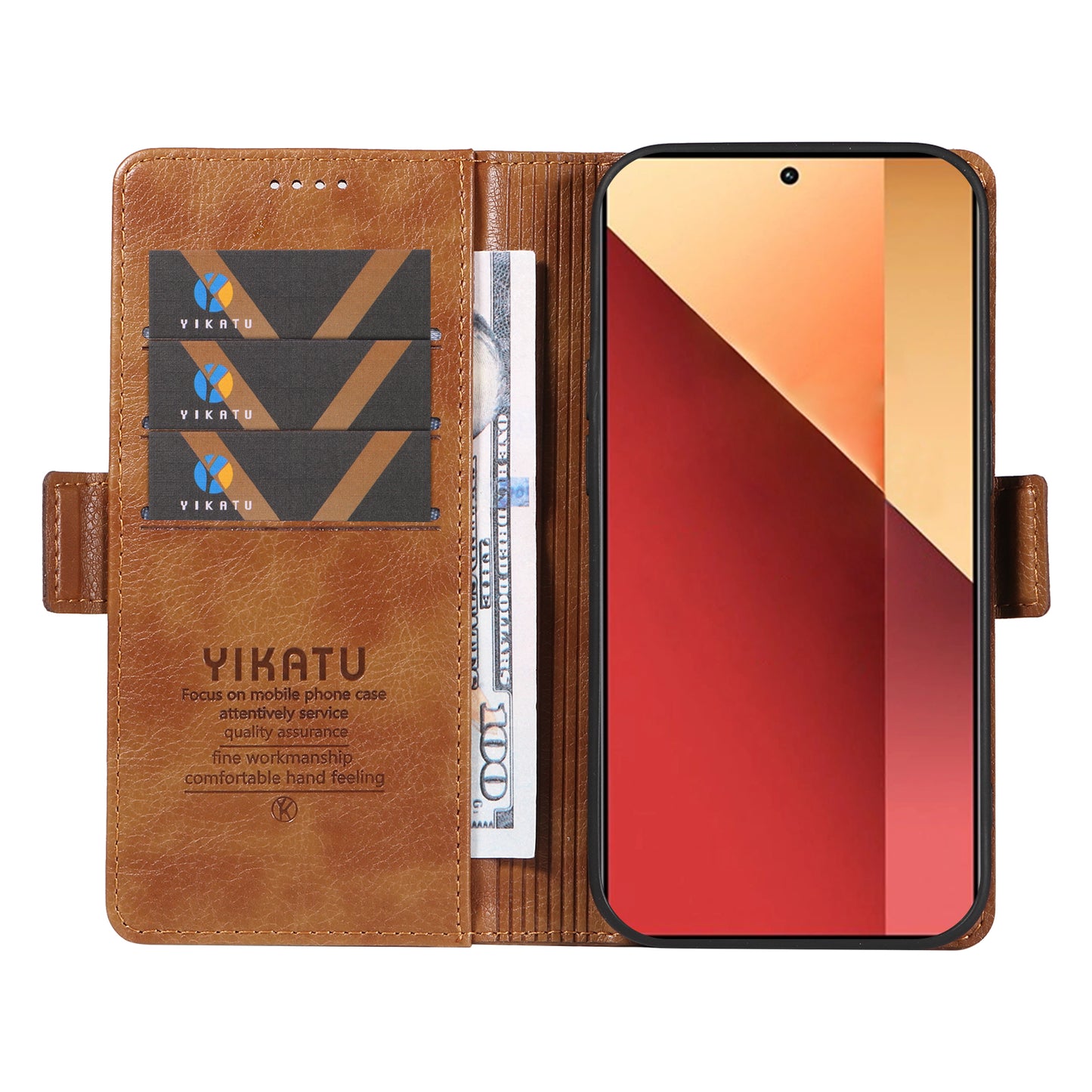 YIKATU YK-007 For Xiaomi Redmi Note 13 Pro 4G / Poco M6 Pro 4G Case Wallet Leather Phone Cover - Brown