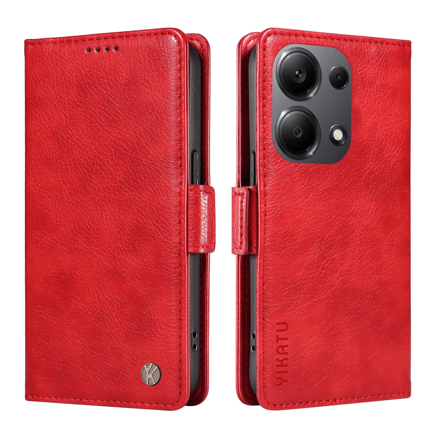 YIKATU YK-007 For Xiaomi Redmi Note 13 Pro 4G / Poco M6 Pro 4G Case Wallet Leather Phone Cover - Red