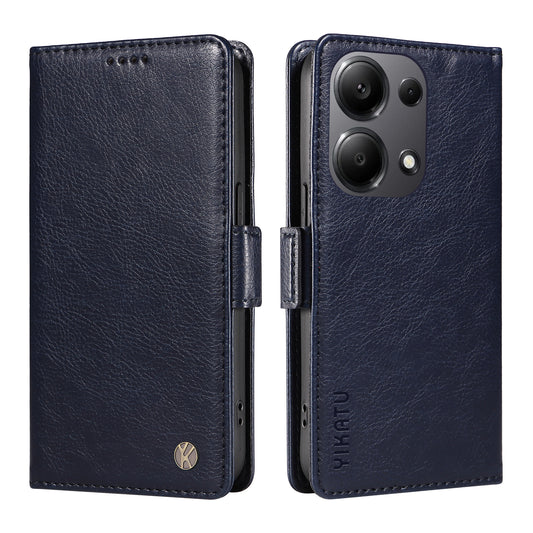 YIKATU YK-007 For Xiaomi Redmi Note 13 Pro 4G / Poco M6 Pro 4G Case Wallet Leather Phone Cover - Navy Blue