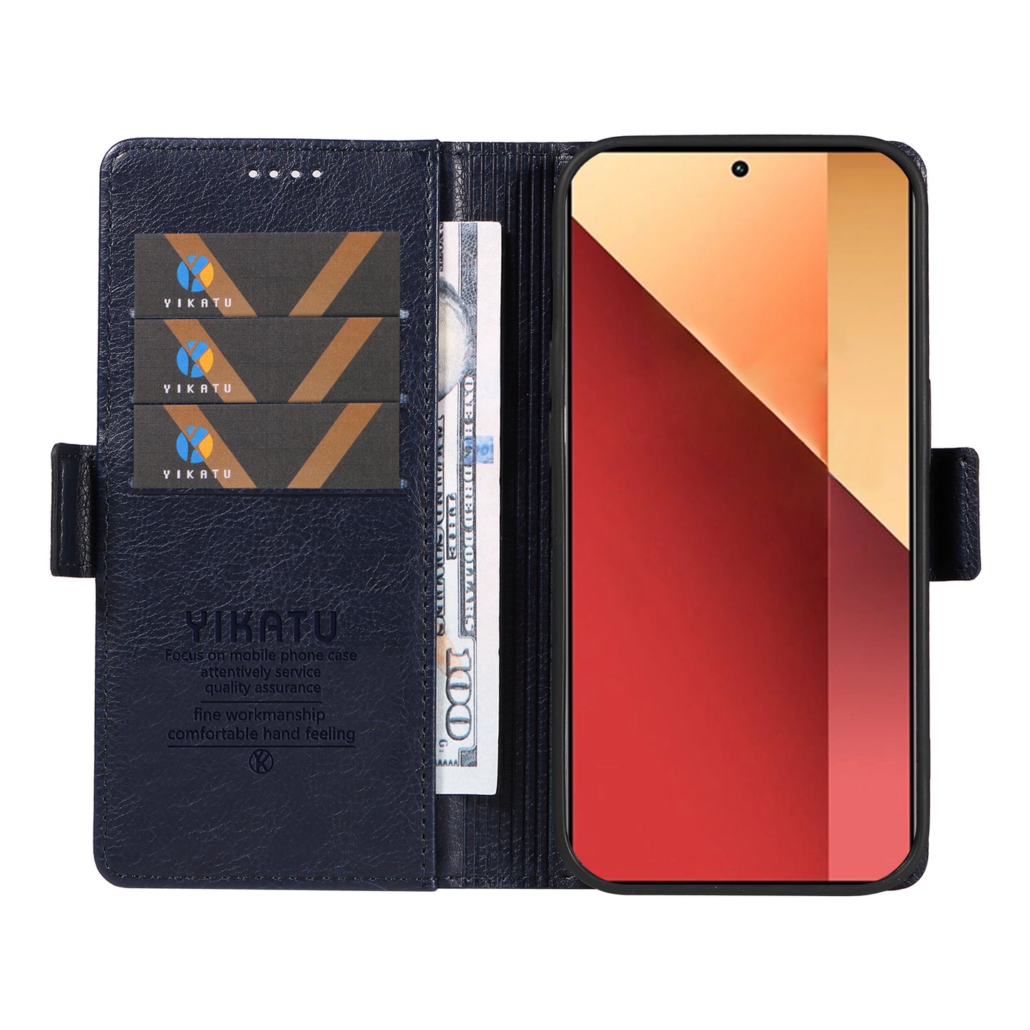 YIKATU YK-007 For Xiaomi Redmi Note 13 Pro 4G / Poco M6 Pro 4G Case Wallet Leather Phone Cover - Navy Blue