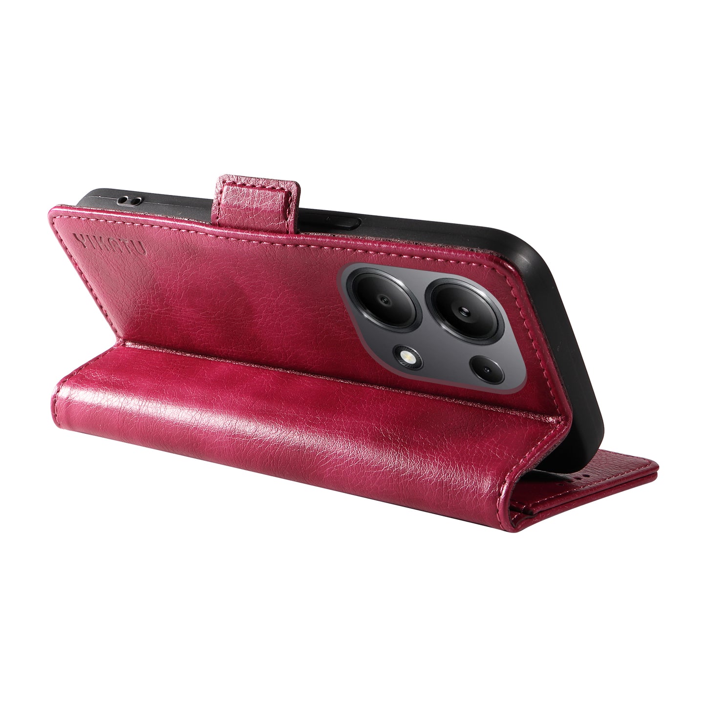 YIKATU YK-007 For Xiaomi Redmi Note 13 Pro 4G / Poco M6 Pro 4G Case Wallet Leather Phone Cover - Wine Red
