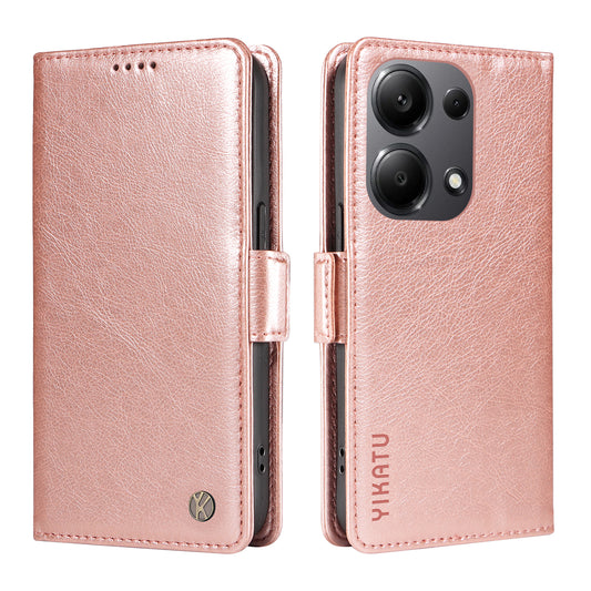 YIKATU YK-007 For Xiaomi Redmi Note 13 Pro 4G / Poco M6 Pro 4G Case Wallet Leather Phone Cover - Rose Gold