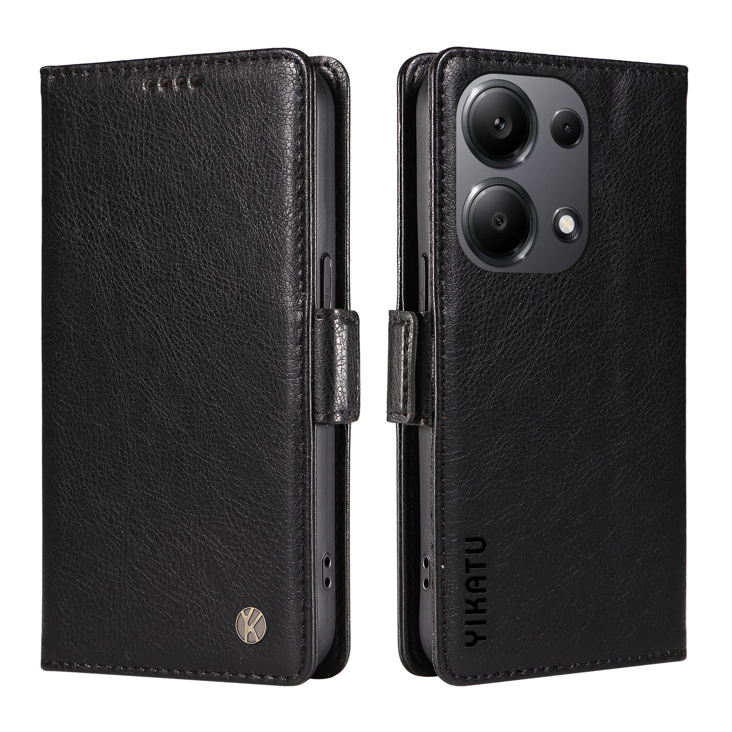 YIKATU YK-007 For Xiaomi Redmi Note 13 Pro 4G / Poco M6 Pro 4G Case Wallet Leather Phone Cover - Black