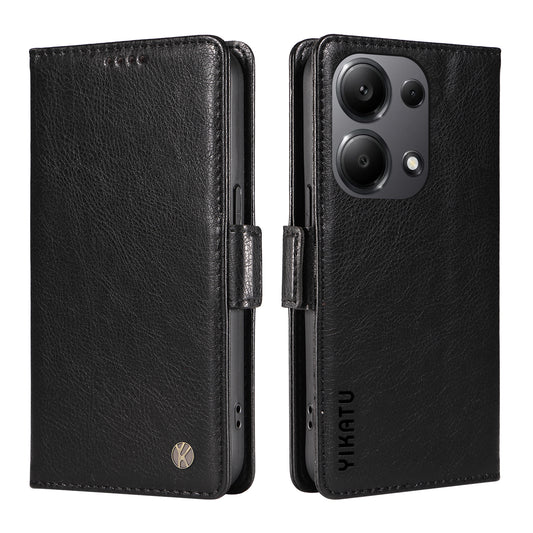 YIKATU YK-007 For Xiaomi Redmi Note 13 Pro 4G / Poco M6 Pro 4G Case Wallet Leather Phone Cover - Black