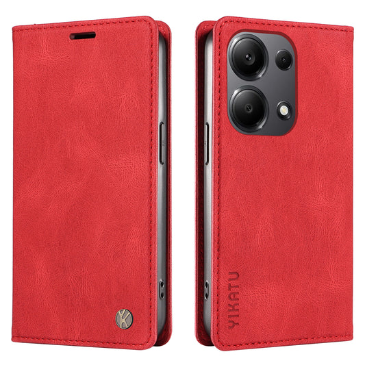 YIKATU YK-004 For Xiaomi Redmi Note 13 Pro 4G / Poco M6 Pro 4G Case Leather Skin-touch Phone Cover - Red