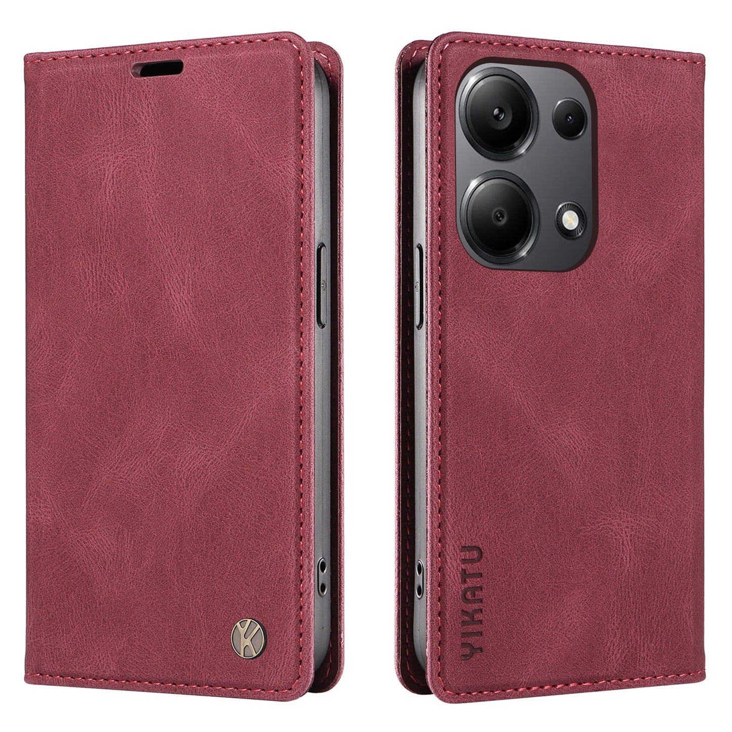 YIKATU YK-004 For Xiaomi Redmi Note 13 Pro 4G / Poco M6 Pro 4G Case Leather Skin-touch Phone Cover - Wine Red