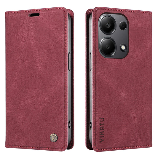 YIKATU YK-004 For Xiaomi Redmi Note 13 Pro 4G / Poco M6 Pro 4G Case Leather Skin-touch Phone Cover - Wine Red