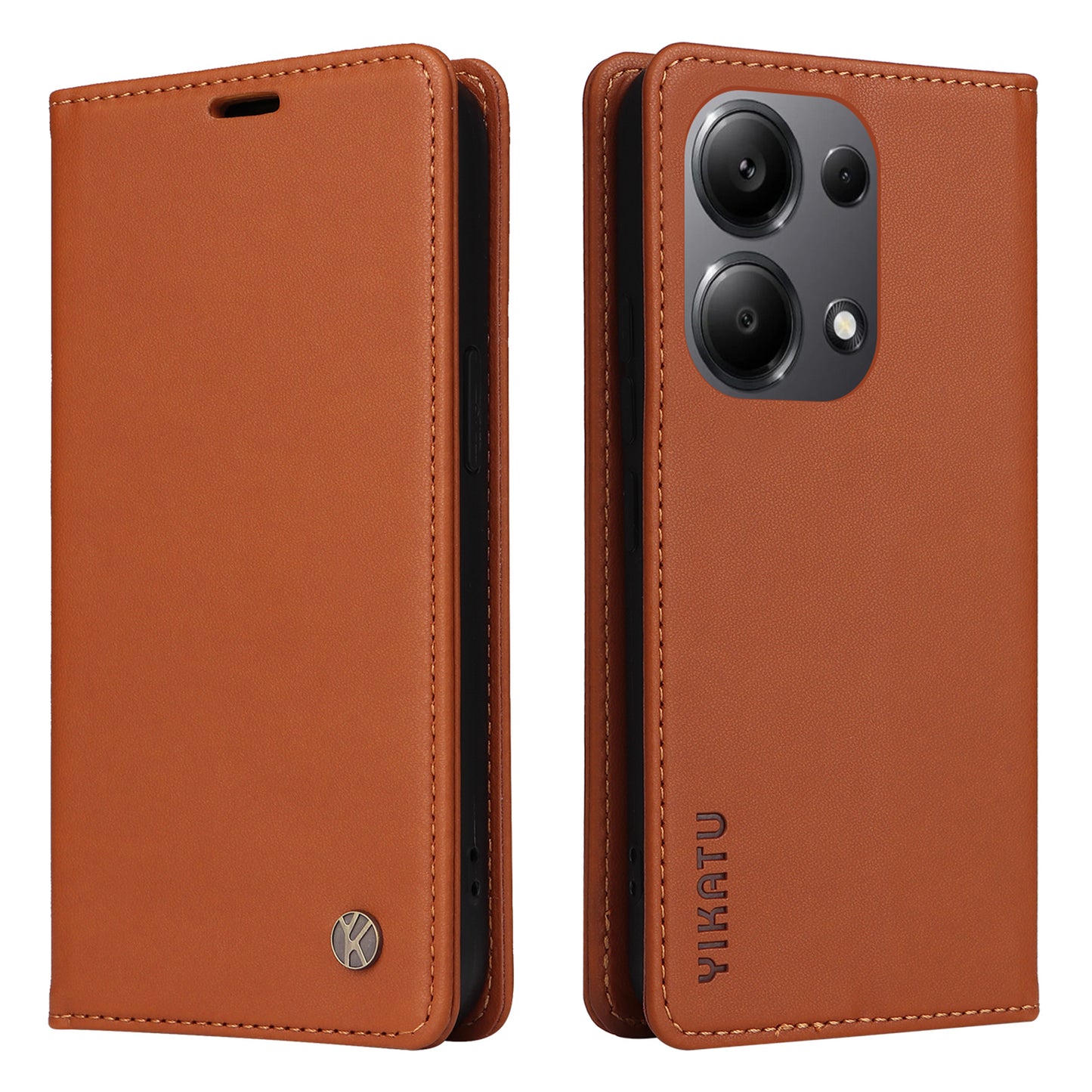 YIKATU YK-001 For Xiaomi Redmi Note 13 Pro 4G / Poco M6 Pro 4G Case Magnetic Absorption PU Leather Cover - Brown