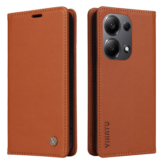 YIKATU YK-001 For Xiaomi Redmi Note 13 Pro 4G / Poco M6 Pro 4G Case Magnetic Absorption PU Leather Cover - Brown