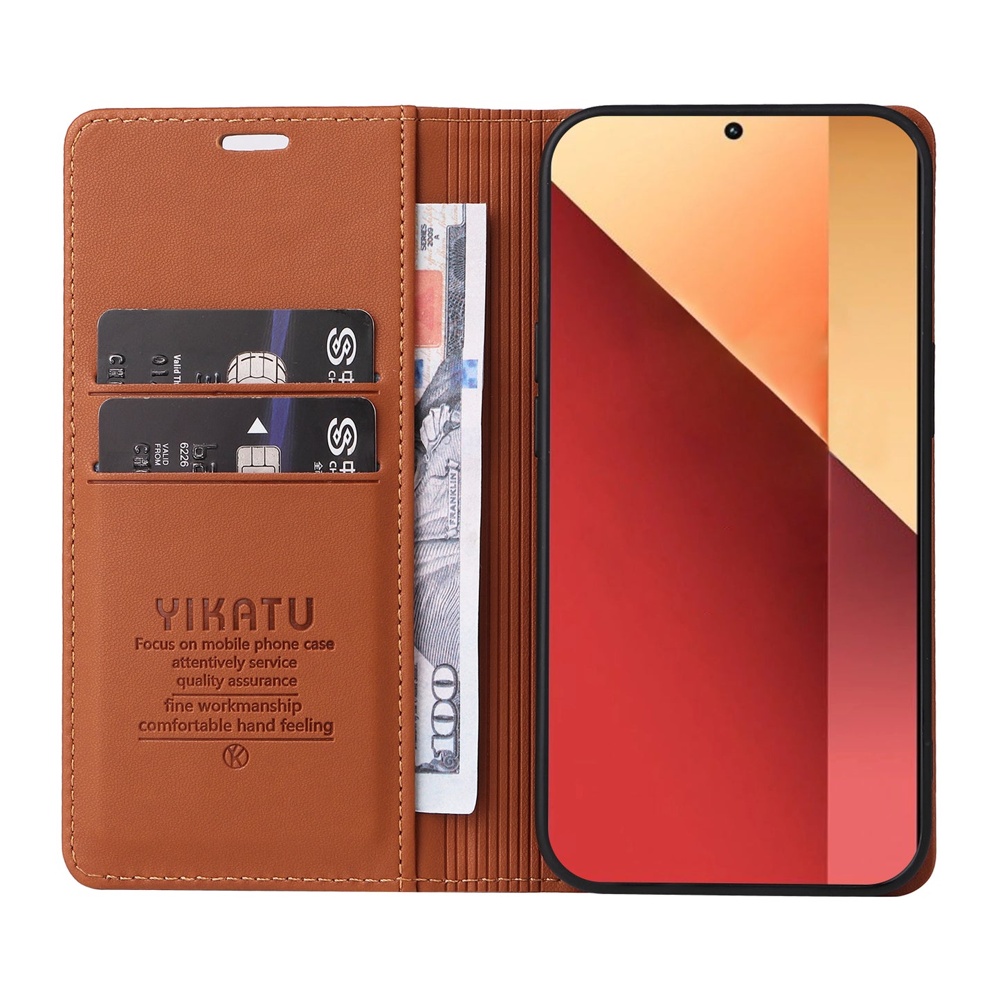YIKATU YK-001 For Xiaomi Redmi Note 13 Pro 4G / Poco M6 Pro 4G Case Magnetic Absorption PU Leather Cover - Brown