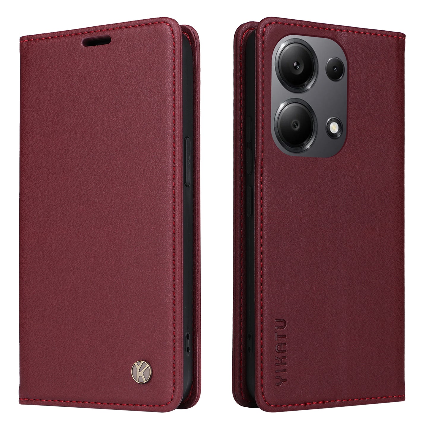 YIKATU YK-001 For Xiaomi Redmi Note 13 Pro 4G / Poco M6 Pro 4G Case Magnetic Absorption PU Leather Cover - Wine Red