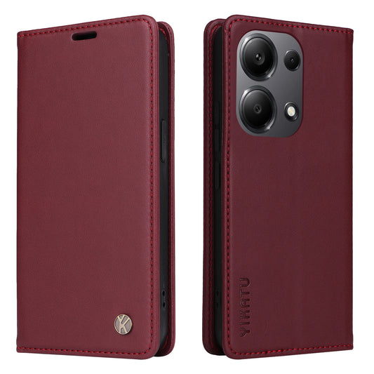YIKATU YK-001 For Xiaomi Redmi Note 13 Pro 4G / Poco M6 Pro 4G Case Magnetic Absorption PU Leather Cover - Wine Red