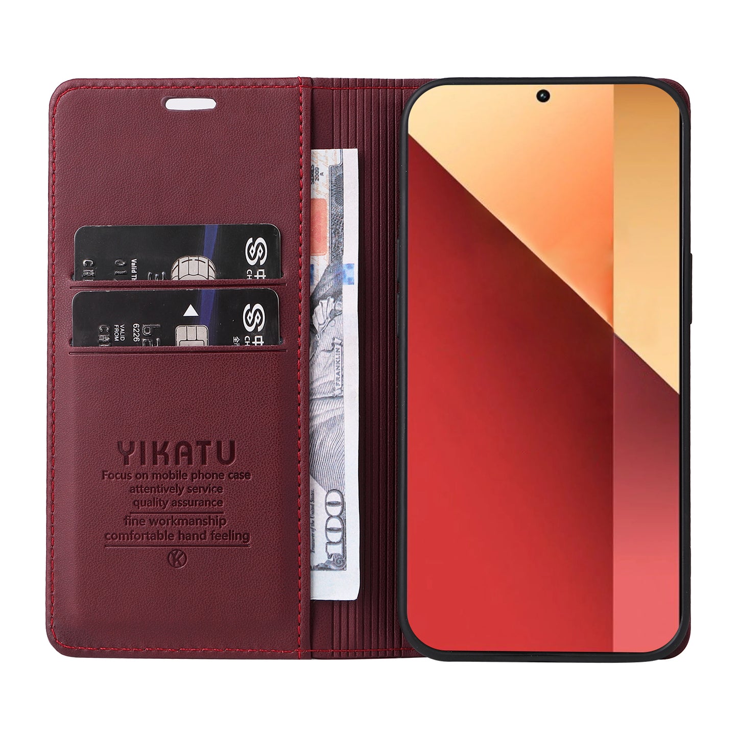 YIKATU YK-001 For Xiaomi Redmi Note 13 Pro 4G / Poco M6 Pro 4G Case Magnetic Absorption PU Leather Cover - Wine Red