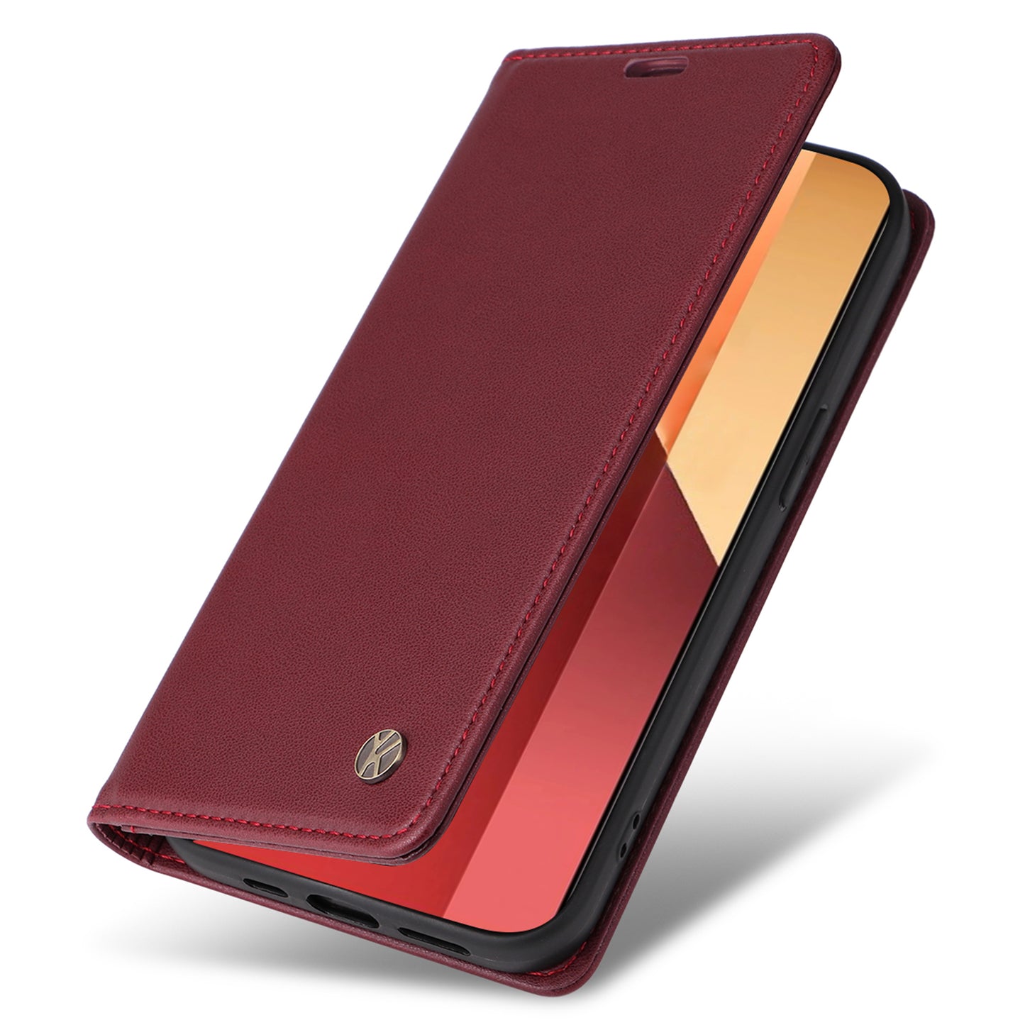 YIKATU YK-001 For Xiaomi Redmi Note 13 Pro 4G / Poco M6 Pro 4G Case Magnetic Absorption PU Leather Cover - Wine Red