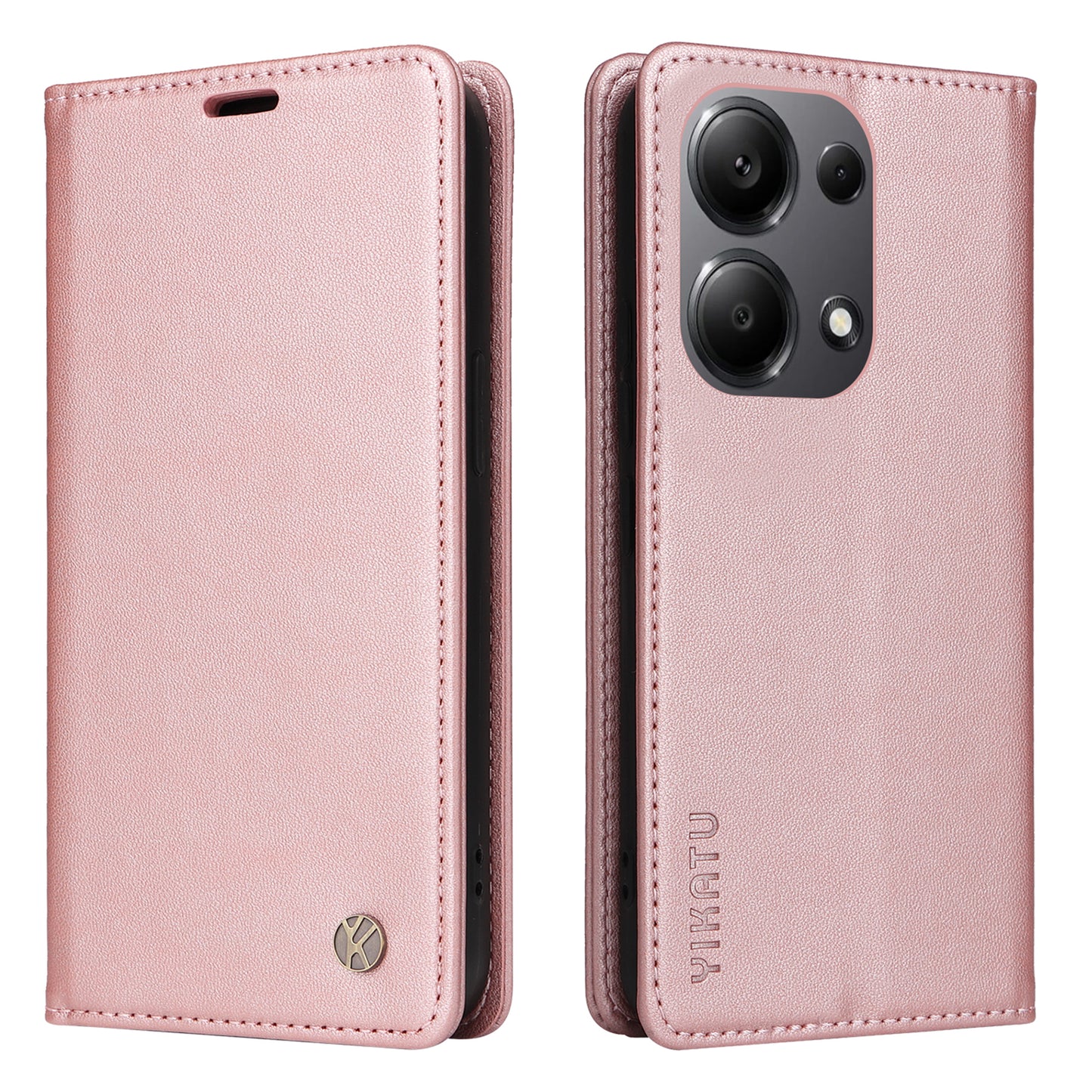 YIKATU YK-001 For Xiaomi Redmi Note 13 Pro 4G / Poco M6 Pro 4G Case Magnetic Absorption PU Leather Cover - Rose Gold