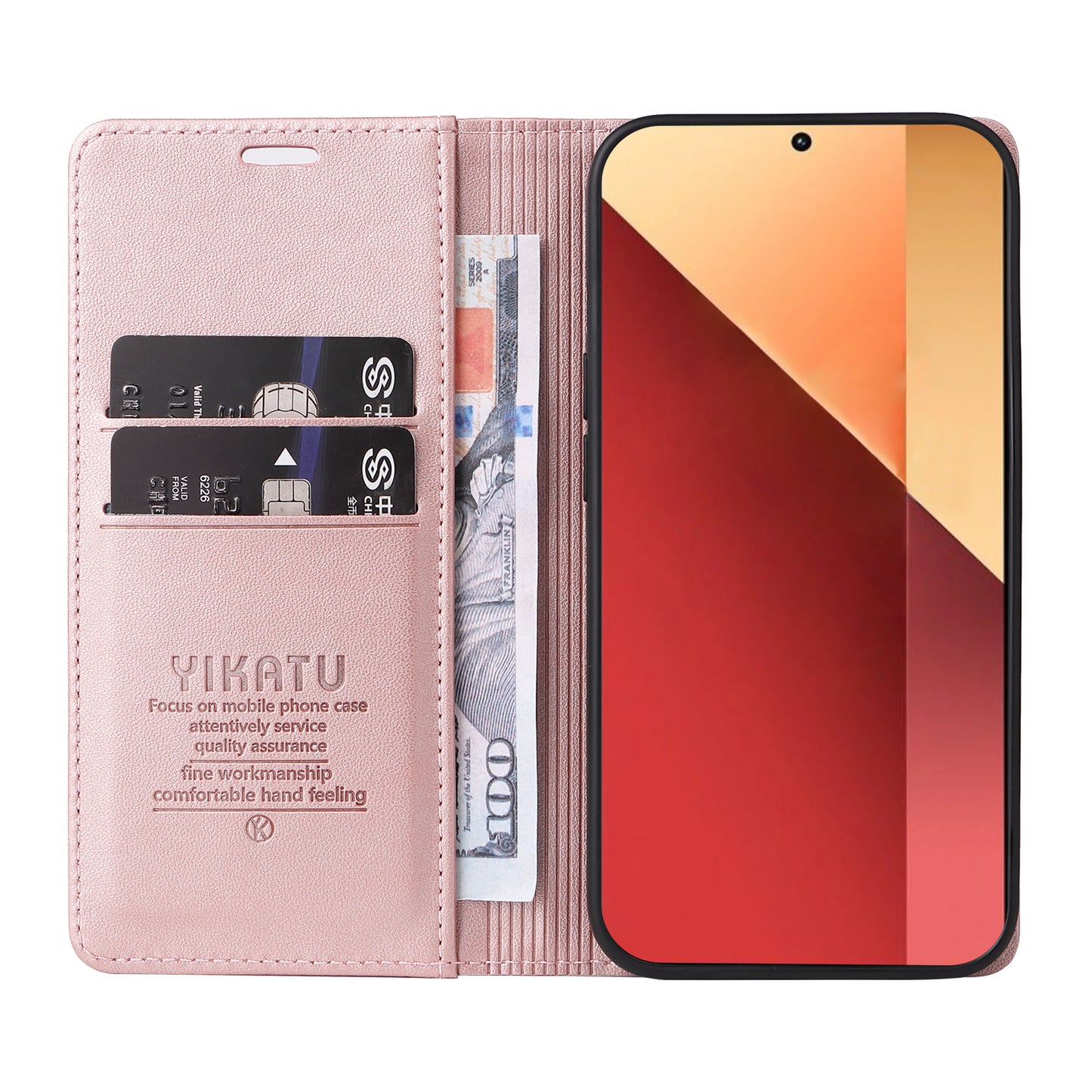 YIKATU YK-001 For Xiaomi Redmi Note 13 Pro 4G / Poco M6 Pro 4G Case Magnetic Absorption PU Leather Cover - Rose Gold
