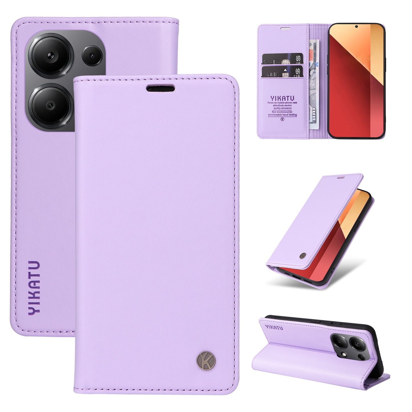 YIKATU YK-001 For Xiaomi Redmi Note 13 Pro 4G / Poco M6 Pro 4G Case Magnetic Absorption PU Leather Cover - Light Purple