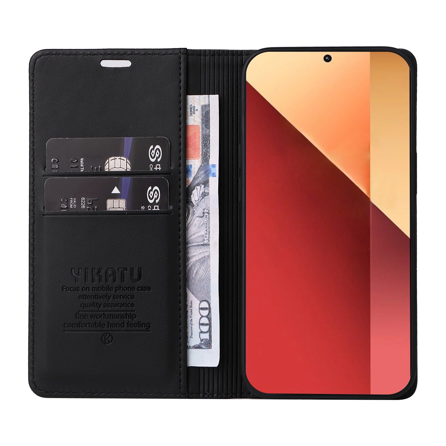 YIKATU YK-001 For Xiaomi Redmi Note 13 Pro 4G / Poco M6 Pro 4G Case Magnetic Absorption PU Leather Cover - Black