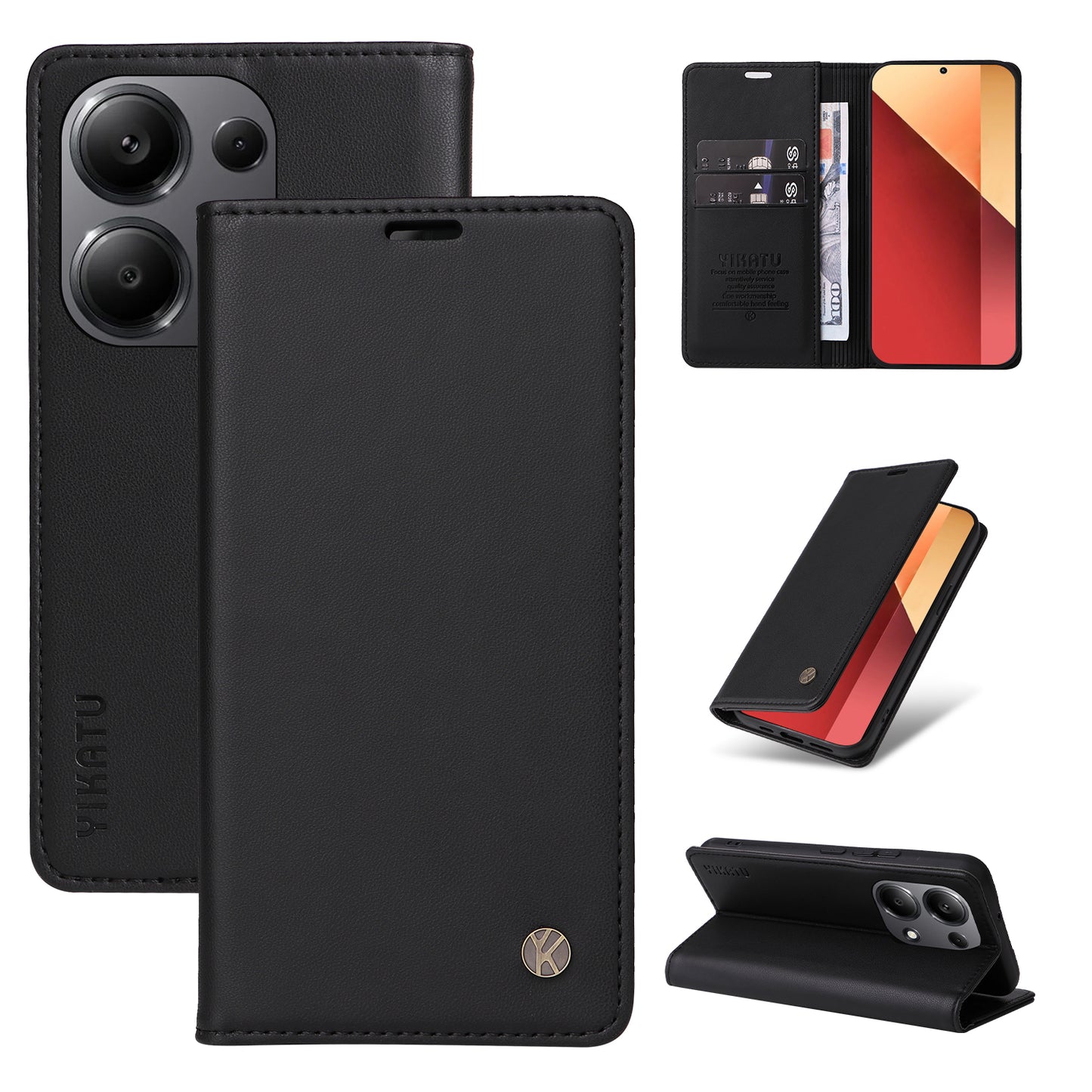 YIKATU YK-001 For Xiaomi Redmi Note 13 Pro 4G / Poco M6 Pro 4G Case Magnetic Absorption PU Leather Cover - Black