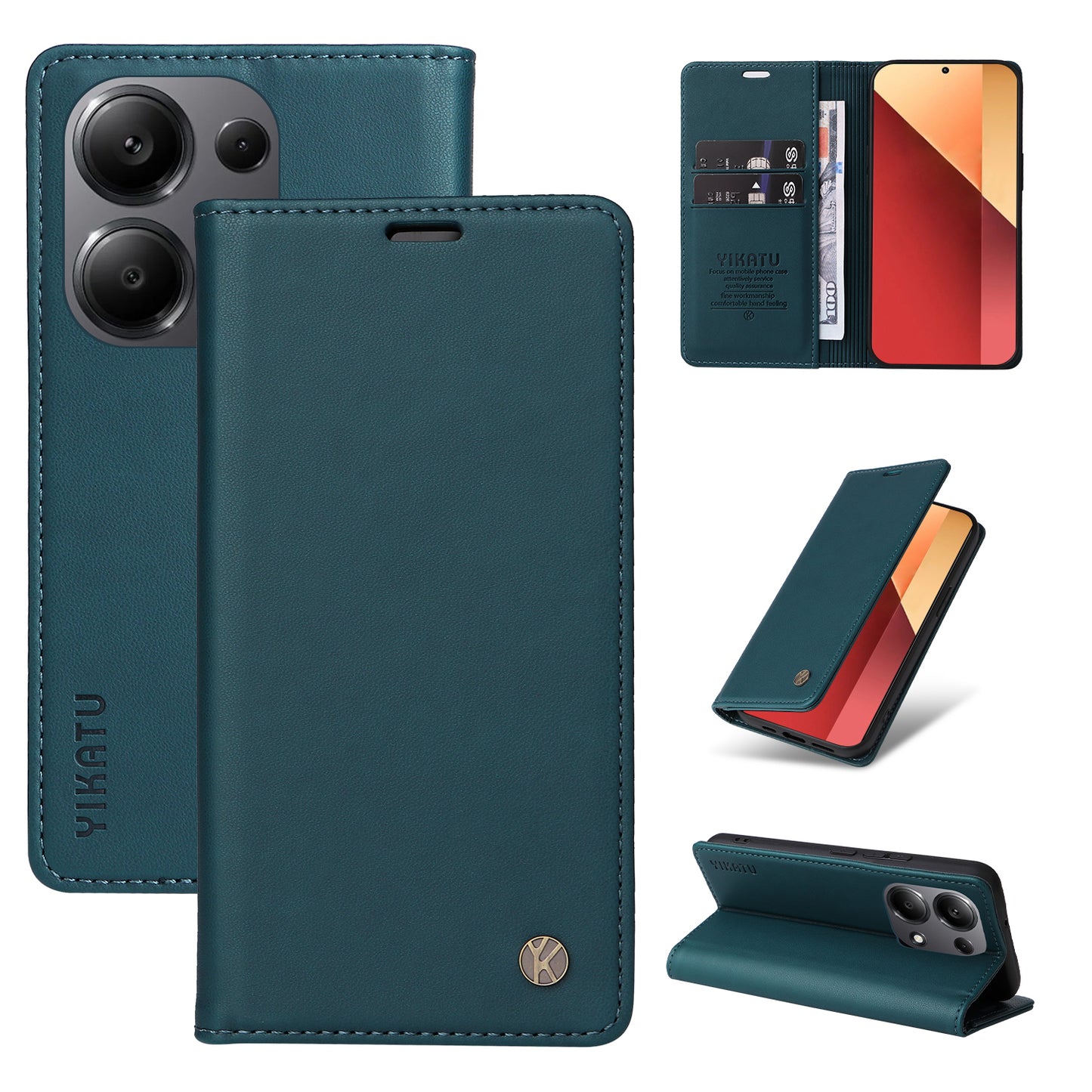 YIKATU YK-001 For Xiaomi Redmi Note 13 Pro 4G / Poco M6 Pro 4G Case Magnetic Absorption PU Leather Cover - Green