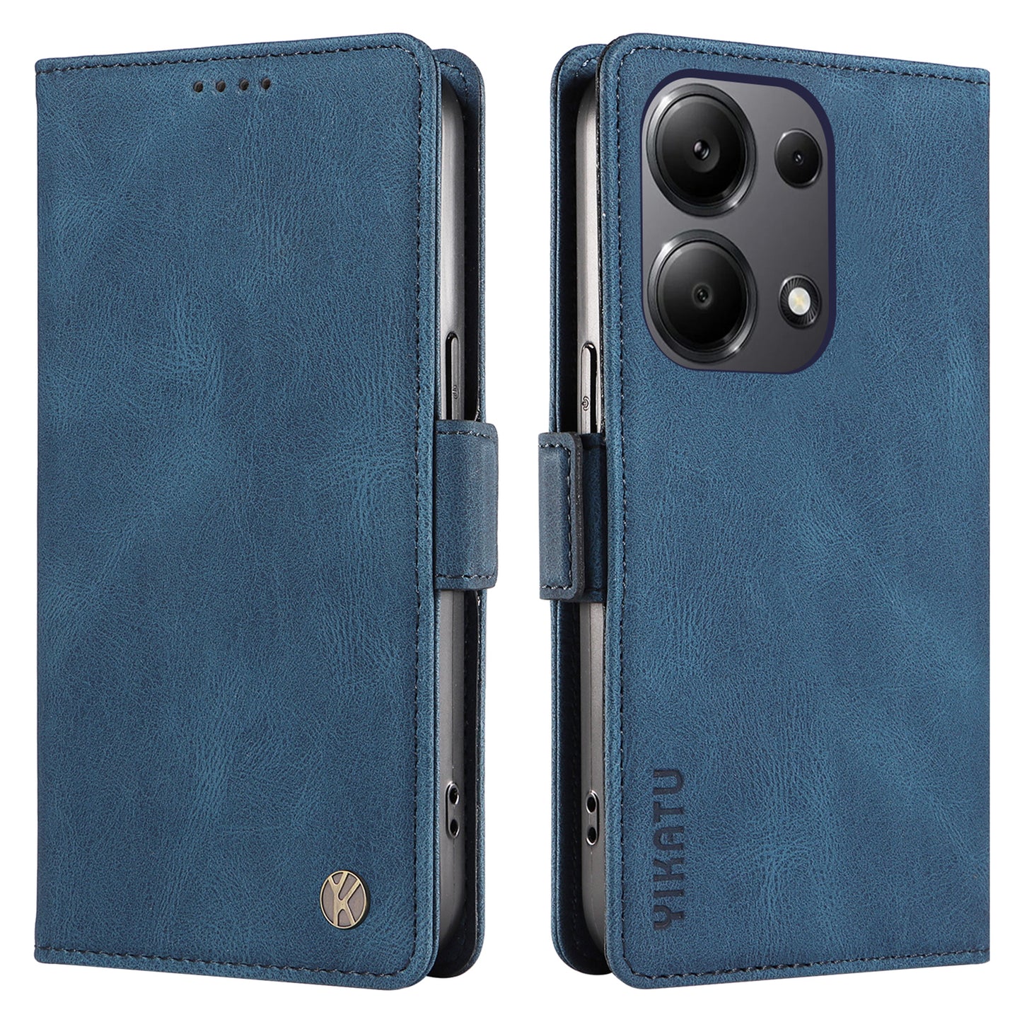 YIKATU YK-005 For Xiaomi Redmi Note 13 Pro 4G / Poco M6 Pro 4G Case Wallet Flip Phone Cover - Blue
