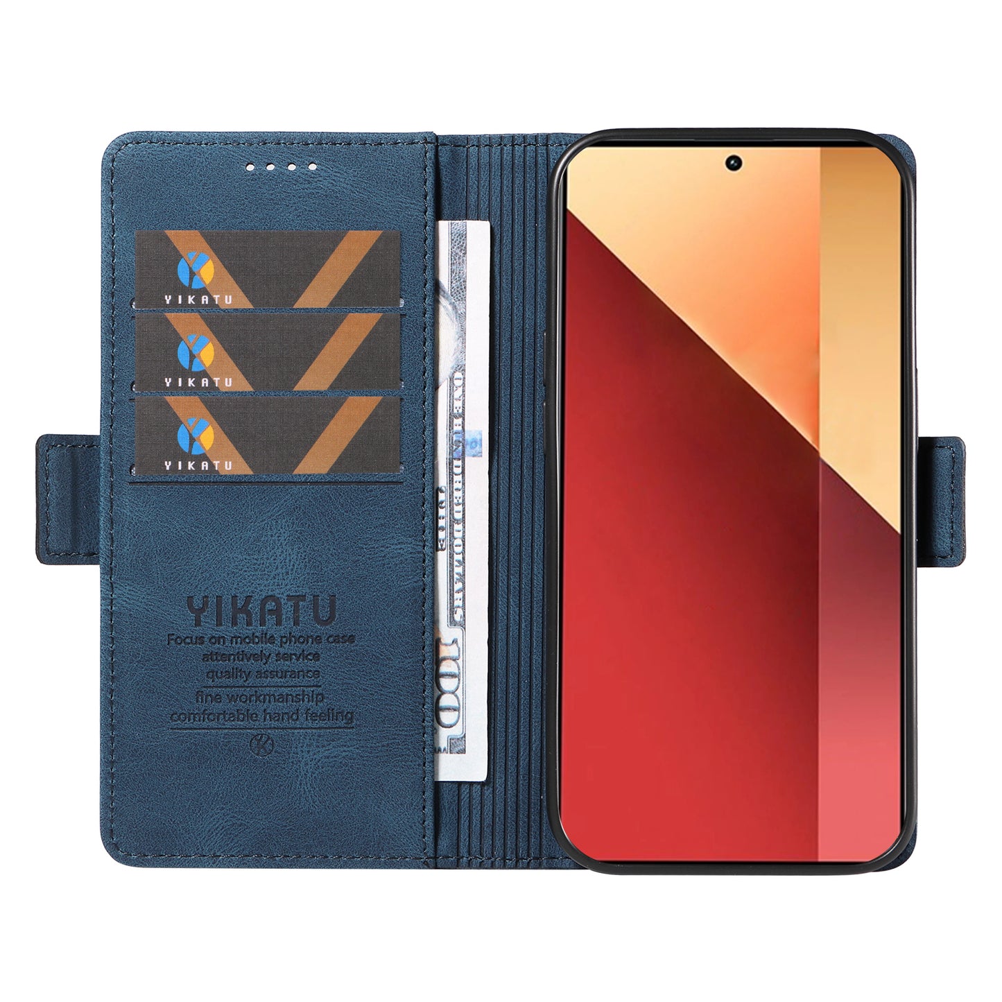YIKATU YK-005 For Xiaomi Redmi Note 13 Pro 4G / Poco M6 Pro 4G Case Wallet Flip Phone Cover - Blue