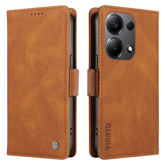 YIKATU YK-005 For Xiaomi Redmi Note 13 Pro 4G / Poco M6 Pro 4G Case Wallet Flip Phone Cover - Brown