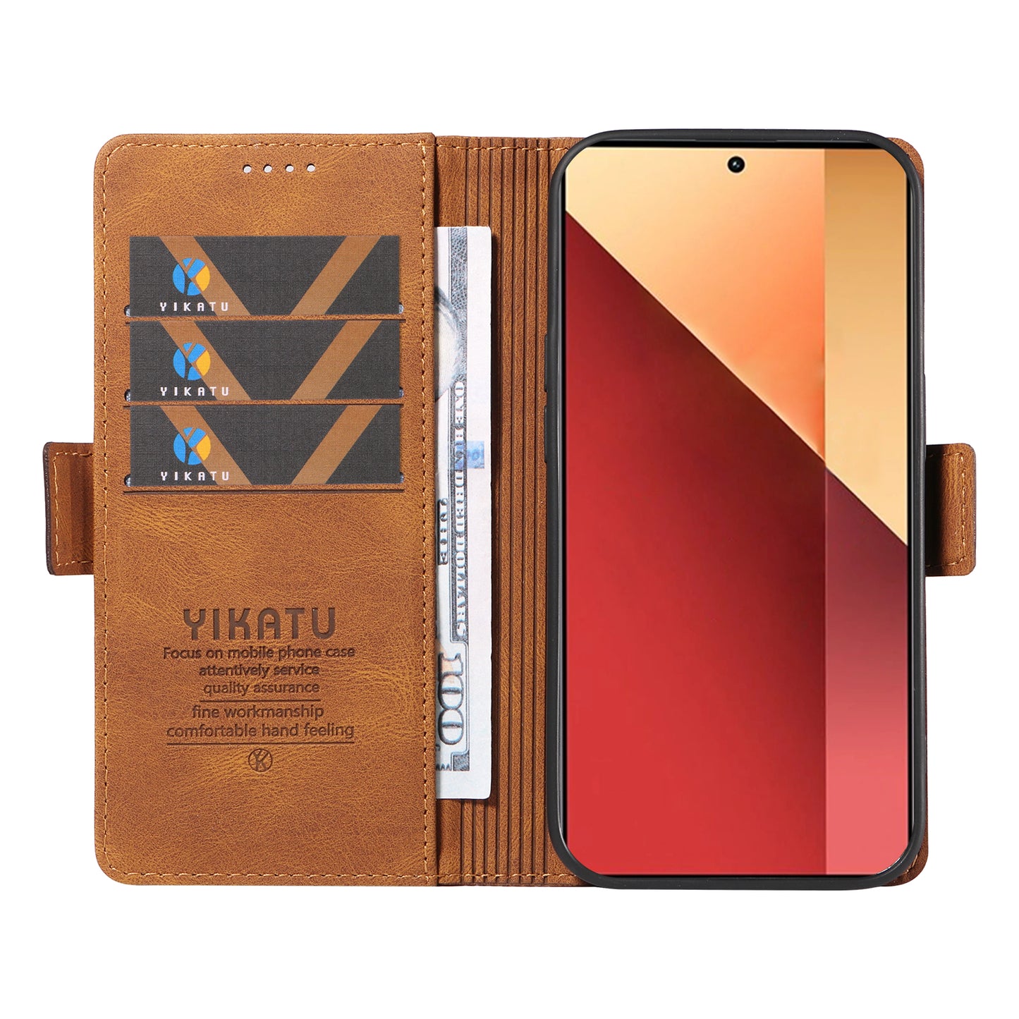 YIKATU YK-005 For Xiaomi Redmi Note 13 Pro 4G / Poco M6 Pro 4G Case Wallet Flip Phone Cover - Brown