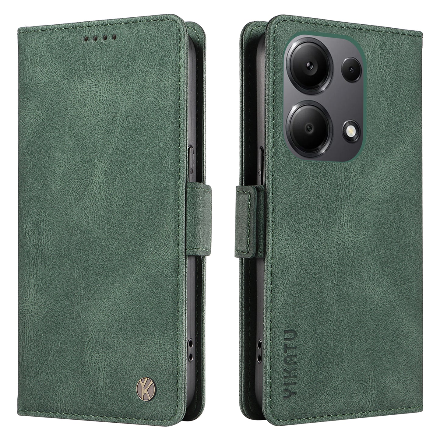 YIKATU YK-005 For Xiaomi Redmi Note 13 Pro 4G / Poco M6 Pro 4G Case Wallet Flip Phone Cover - Green