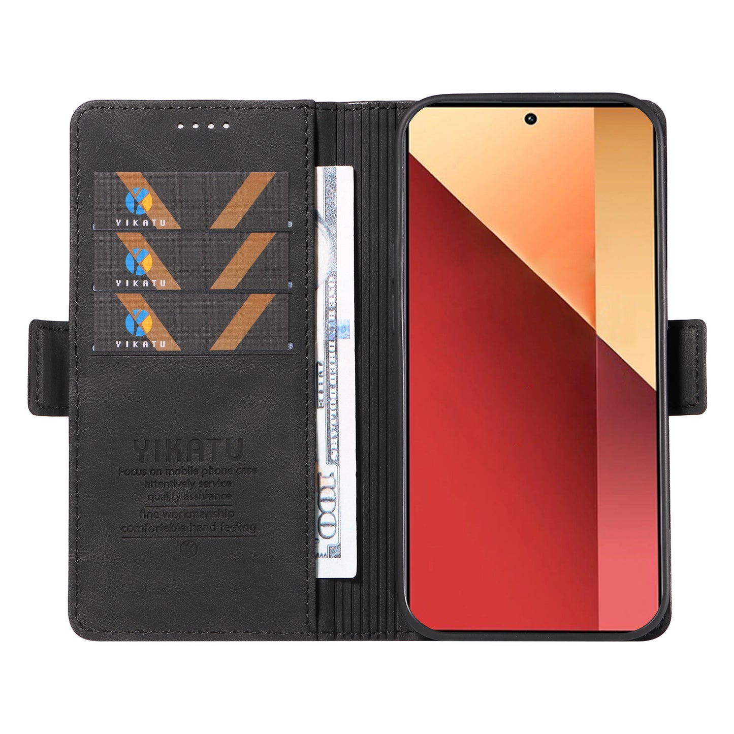 YIKATU YK-005 For Xiaomi Redmi Note 13 Pro 4G / Poco M6 Pro 4G Case Wallet Flip Phone Cover - Black