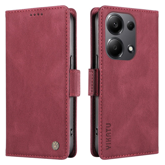 YIKATU YK-005 For Xiaomi Redmi Note 13 Pro 4G / Poco M6 Pro 4G Case Wallet Flip Phone Cover - Wine Red