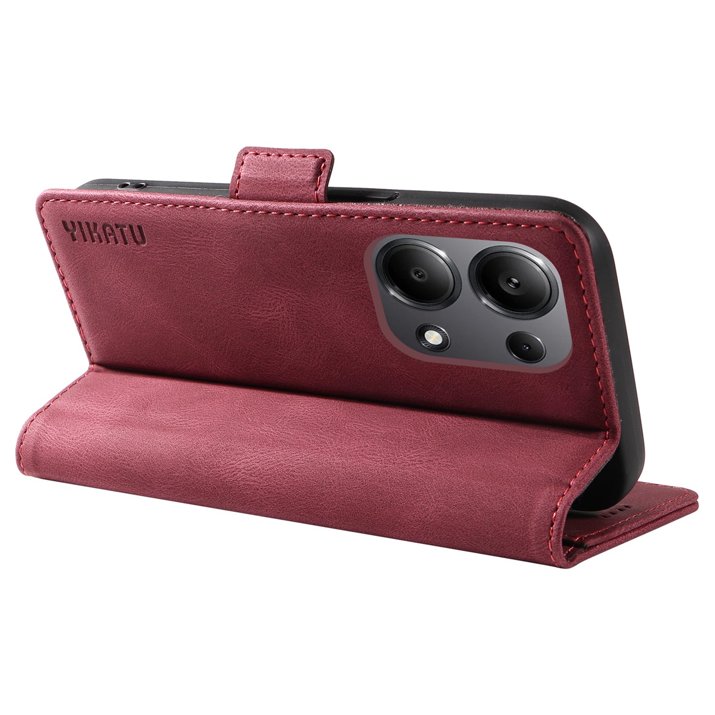 YIKATU YK-005 For Xiaomi Redmi Note 13 Pro 4G / Poco M6 Pro 4G Case Wallet Flip Phone Cover - Wine Red