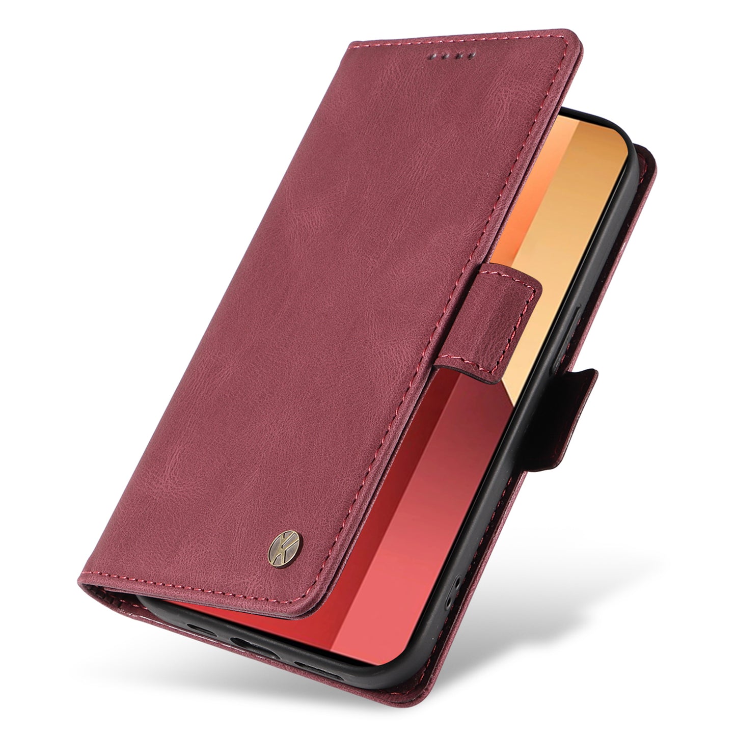 YIKATU YK-005 For Xiaomi Redmi Note 13 Pro 4G / Poco M6 Pro 4G Case Wallet Flip Phone Cover - Wine Red