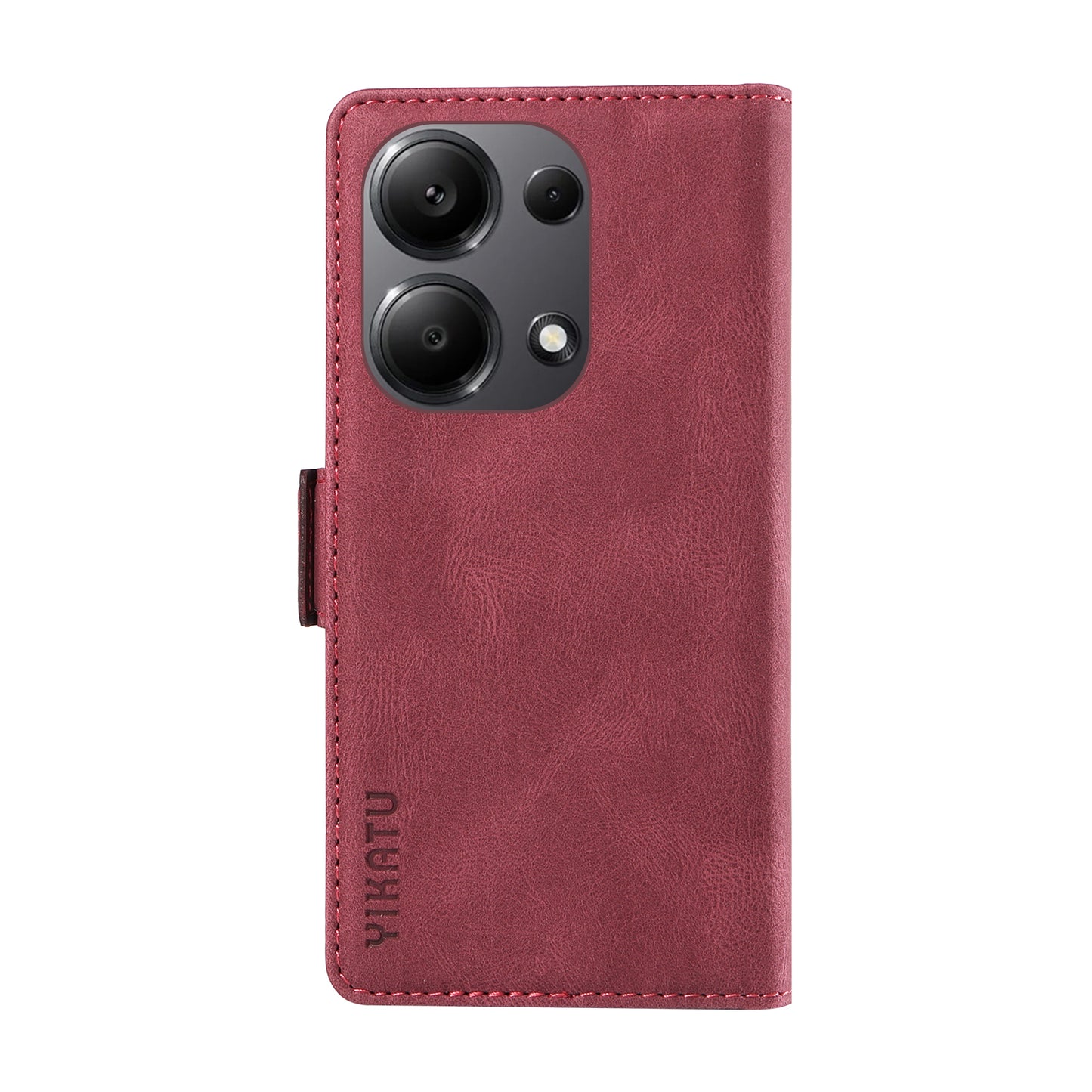 YIKATU YK-005 For Xiaomi Redmi Note 13 Pro 4G / Poco M6 Pro 4G Case Wallet Flip Phone Cover - Wine Red