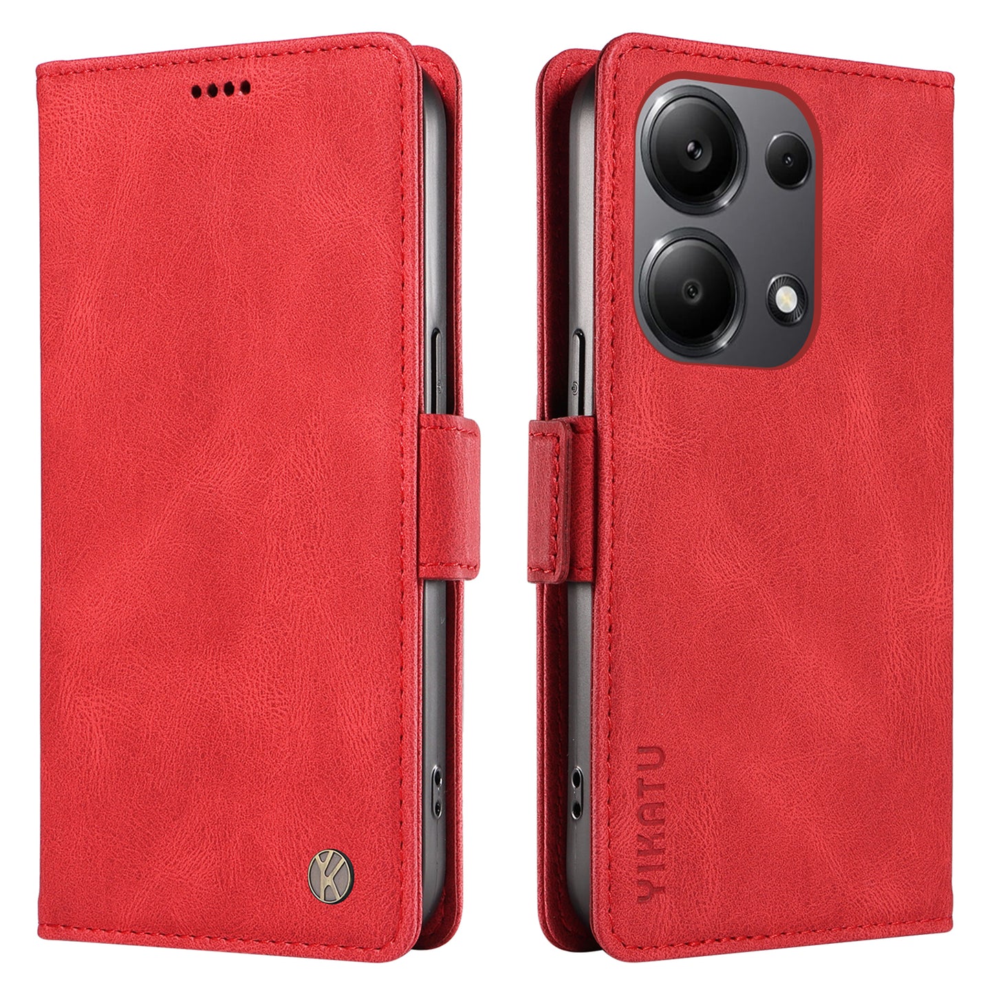 YIKATU YK-005 For Xiaomi Redmi Note 13 Pro 4G / Poco M6 Pro 4G Case Wallet Flip Phone Cover - Red