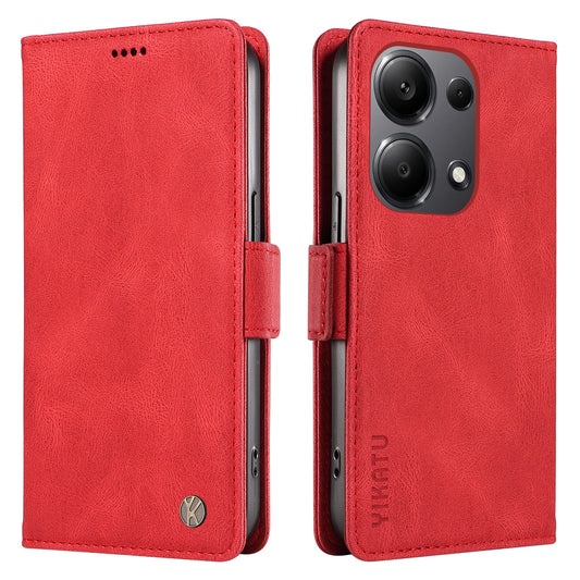 YIKATU YK-005 For Xiaomi Redmi Note 13 Pro 4G / Poco M6 Pro 4G Case Wallet Flip Phone Cover - Red