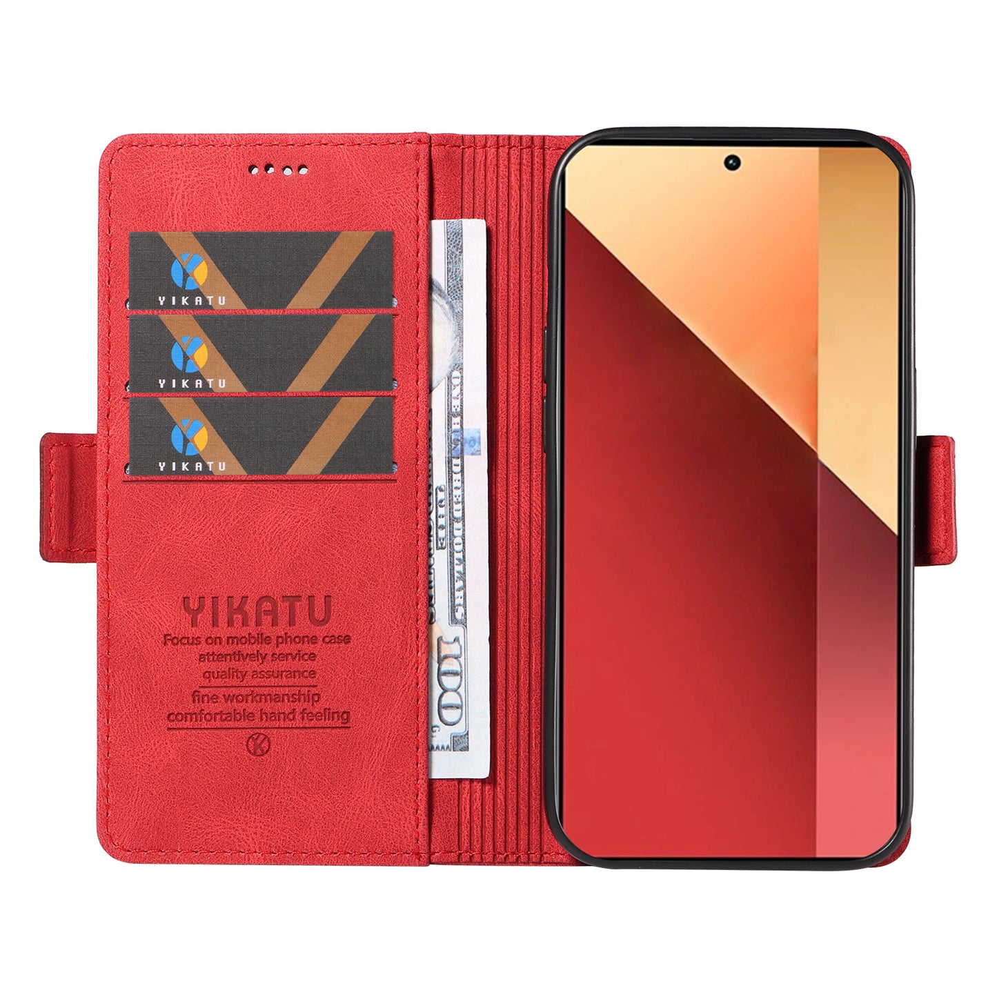 YIKATU YK-005 For Xiaomi Redmi Note 13 Pro 4G / Poco M6 Pro 4G Case Wallet Flip Phone Cover - Red