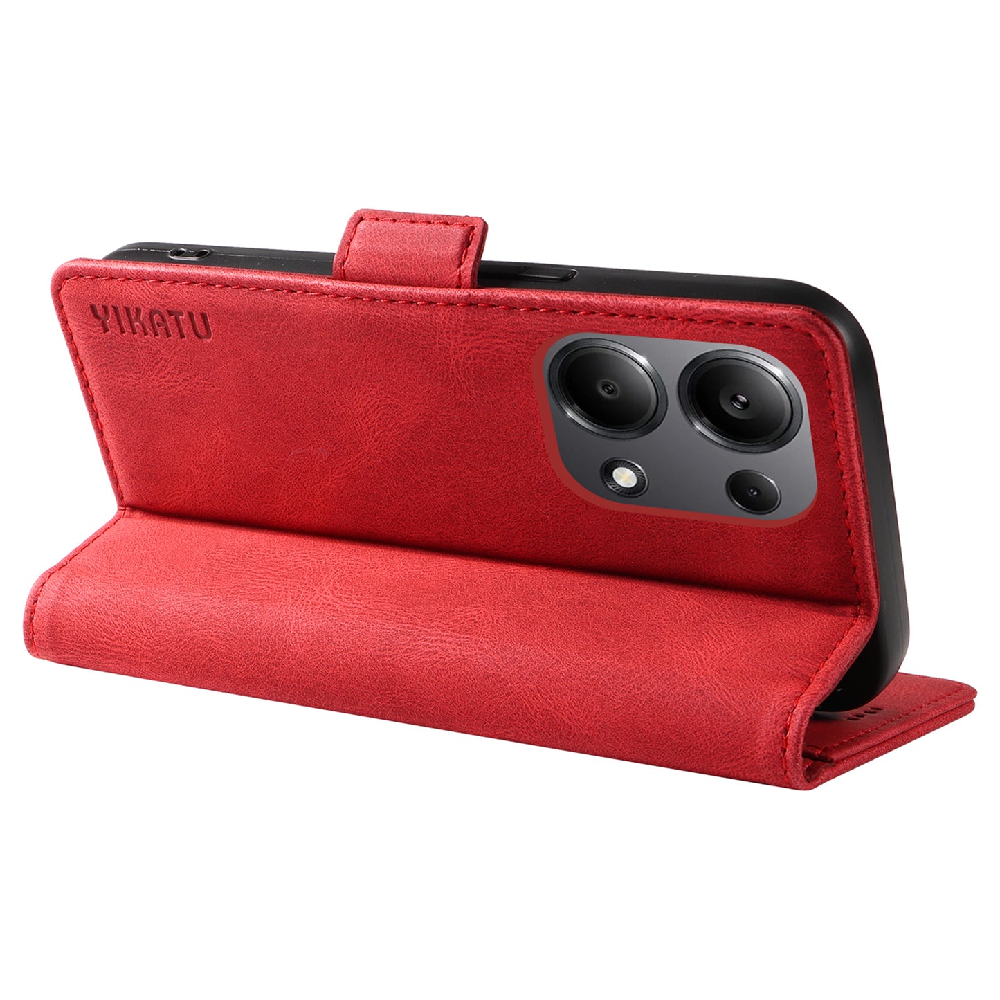 YIKATU YK-005 For Xiaomi Redmi Note 13 Pro 4G / Poco M6 Pro 4G Case Wallet Flip Phone Cover - Red