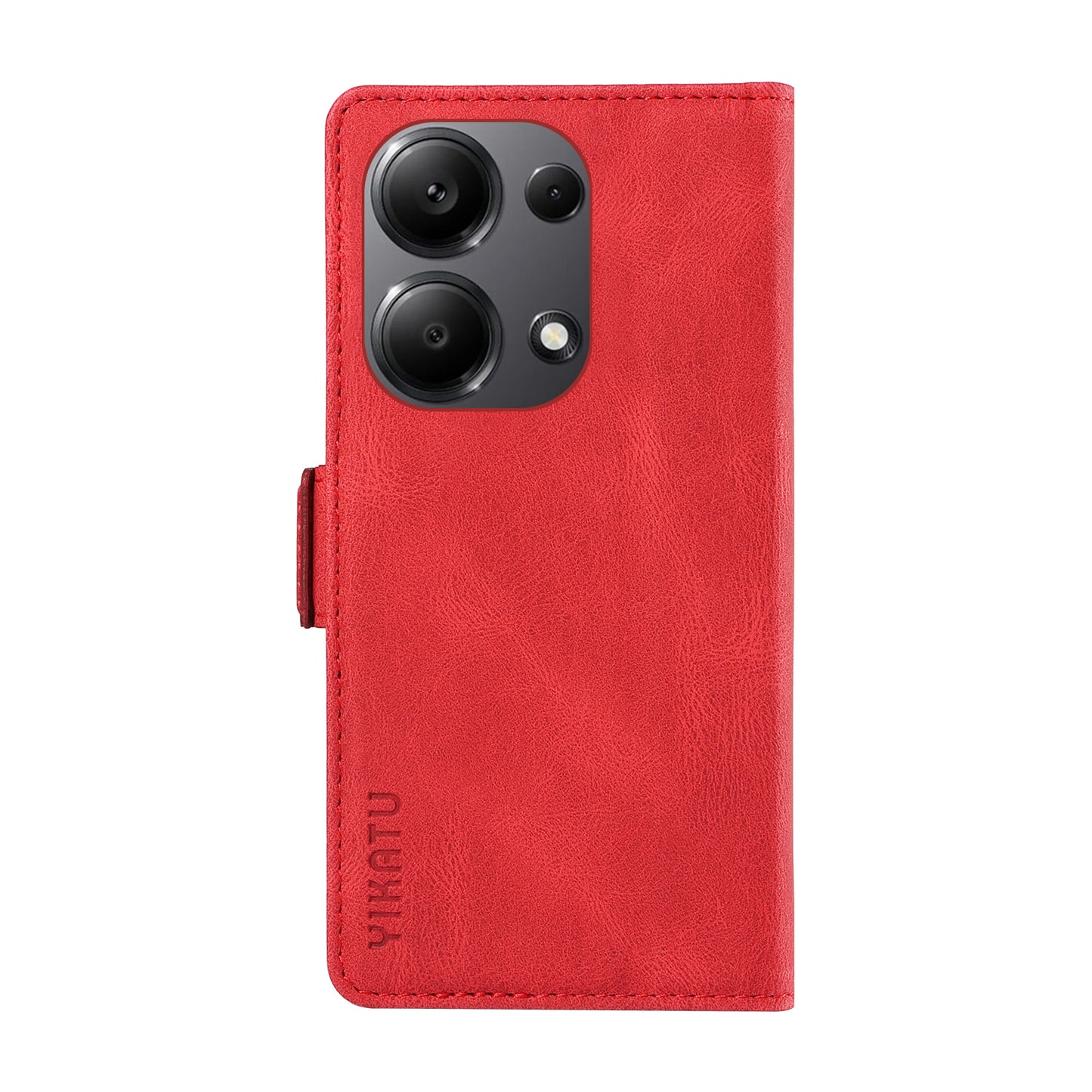 YIKATU YK-005 For Xiaomi Redmi Note 13 Pro 4G / Poco M6 Pro 4G Case Wallet Flip Phone Cover - Red