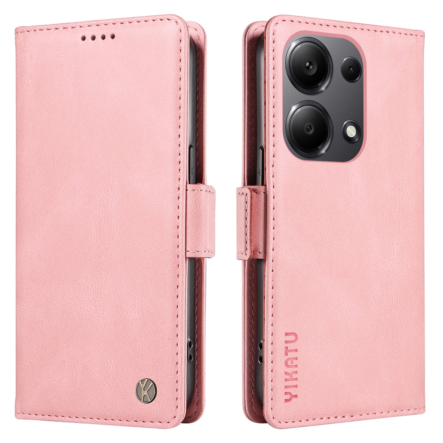 YIKATU YK-005 For Xiaomi Redmi Note 13 Pro 4G / Poco M6 Pro 4G Case Wallet Flip Phone Cover - Pink