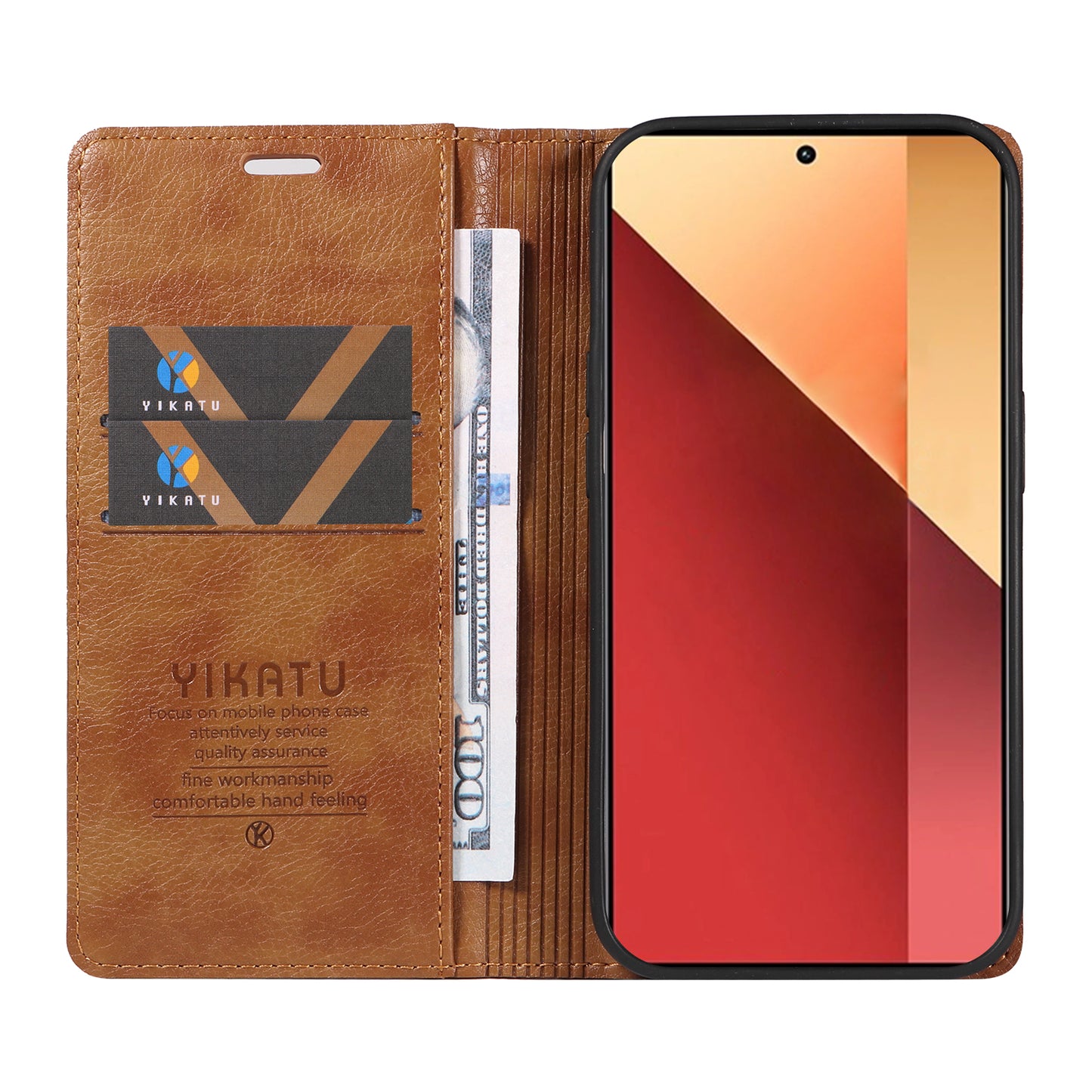 YIKATU YK-006 For Xiaomi Redmi Note 13 Pro 4G / Poco M6 Pro 4G Case Flip Wallet Phone Cover Litchi Texture - Brown