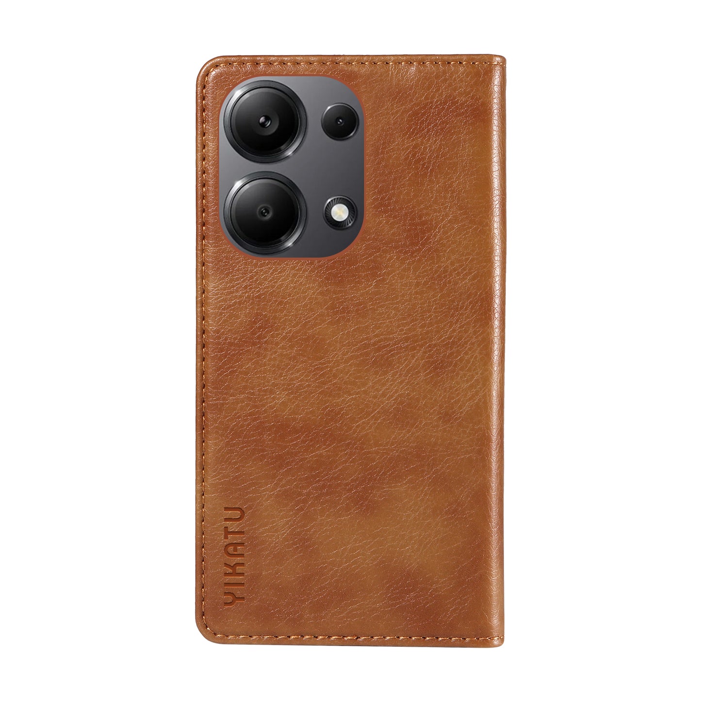 YIKATU YK-006 For Xiaomi Redmi Note 13 Pro 4G / Poco M6 Pro 4G Case Flip Wallet Phone Cover Litchi Texture - Brown