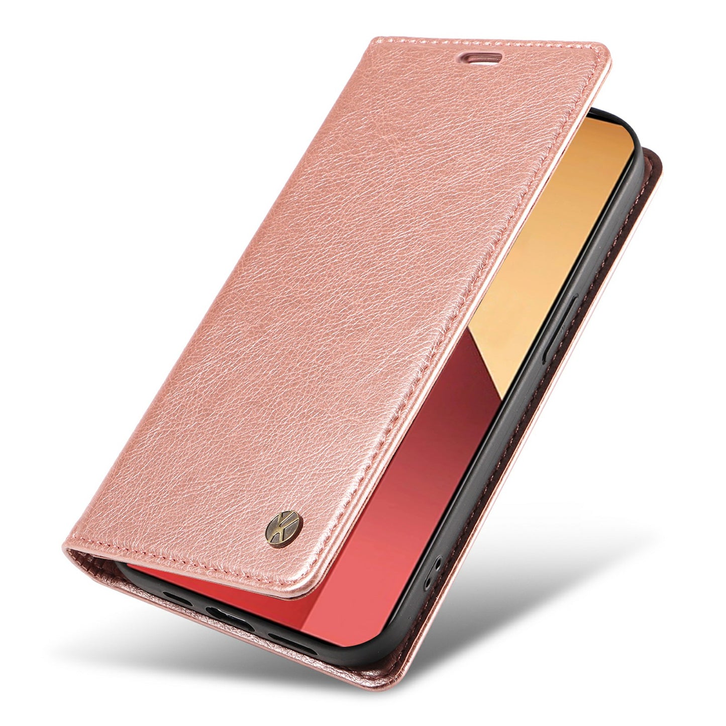 YIKATU YK-006 For Xiaomi Redmi Note 13 Pro 4G / Poco M6 Pro 4G Case Flip Wallet Phone Cover Litchi Texture - Rose Gold