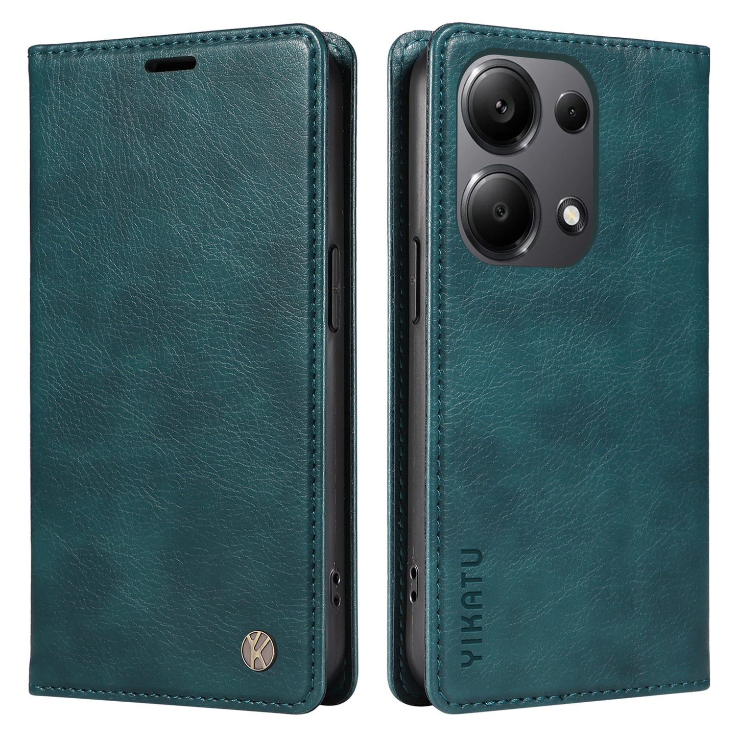 YIKATU YK-006 For Xiaomi Redmi Note 13 Pro 4G / Poco M6 Pro 4G Case Flip Wallet Phone Cover Litchi Texture - Blue